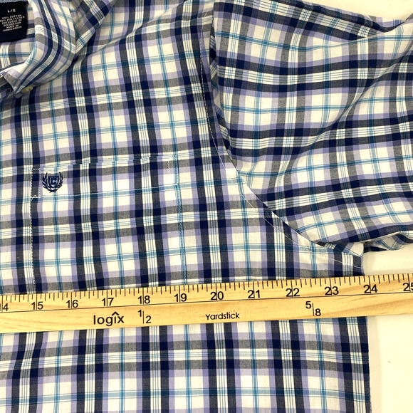 Chaps Easy Care Shirt Mens Large Blue Plaid‎ Short Sleeve Button Down Casual - Picture 7 of 10